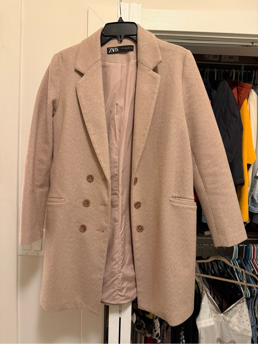 Zara Blush Double-Breasted Pea Coat
